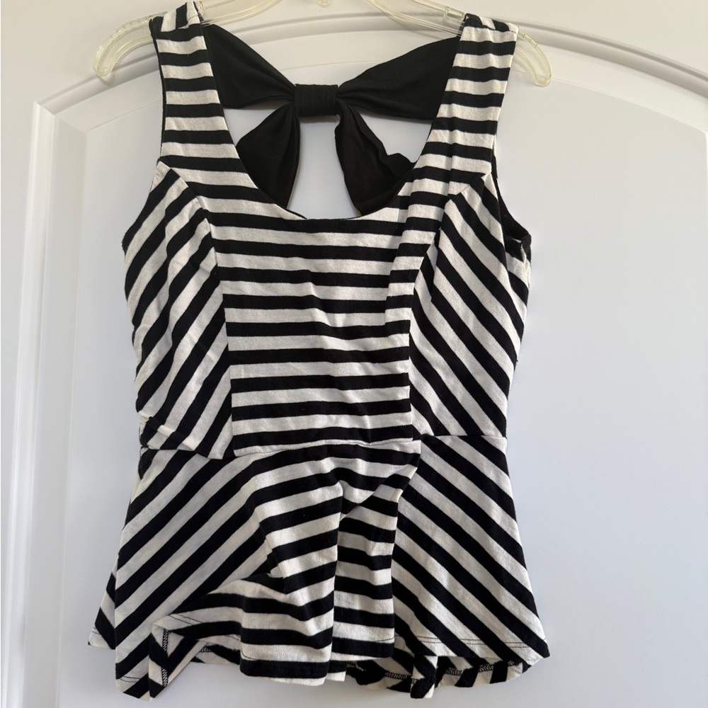 Monteau Black and White Striped Blouse